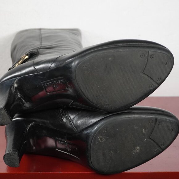 Women's Anne Klein Black Leather Knee High Heel Long Fashion Boots 7 - Picture 9 of 10